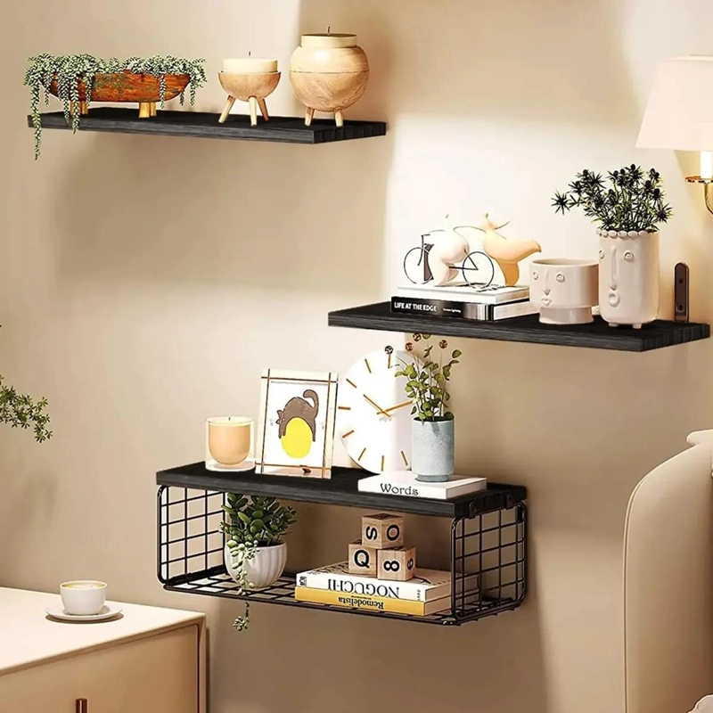 ESTANTE FLOTANTE DE PARED PARA BAÑO CON 3 NIVELES Y TOALLERO - 3