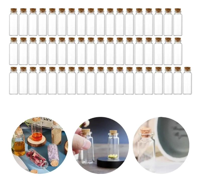 PACK DE 55 MINIBOTELLAS DE VIDRIO CON TAPON DE CORCHO - 1
