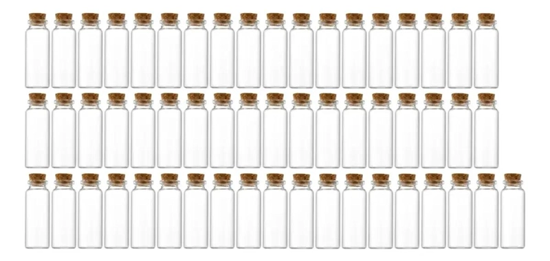 PACK DE 55 MINIBOTELLAS DE VIDRIO CON TAPON DE CORCHO - 1