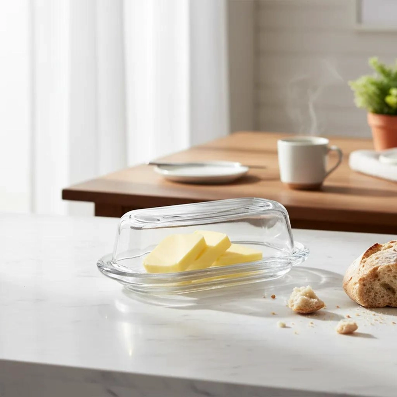 MANTEQUILLERO DE VIDRIO ELEGANTE 20 CM PARA MESA - 2