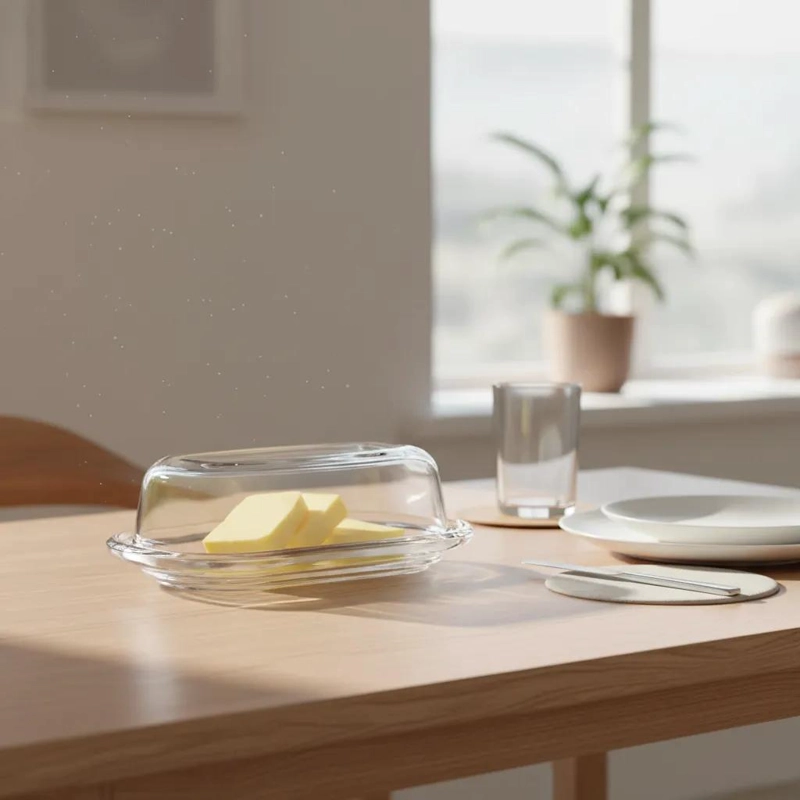 MANTEQUILLERO DE VIDRIO ELEGANTE 20 CM PARA MESA - 4