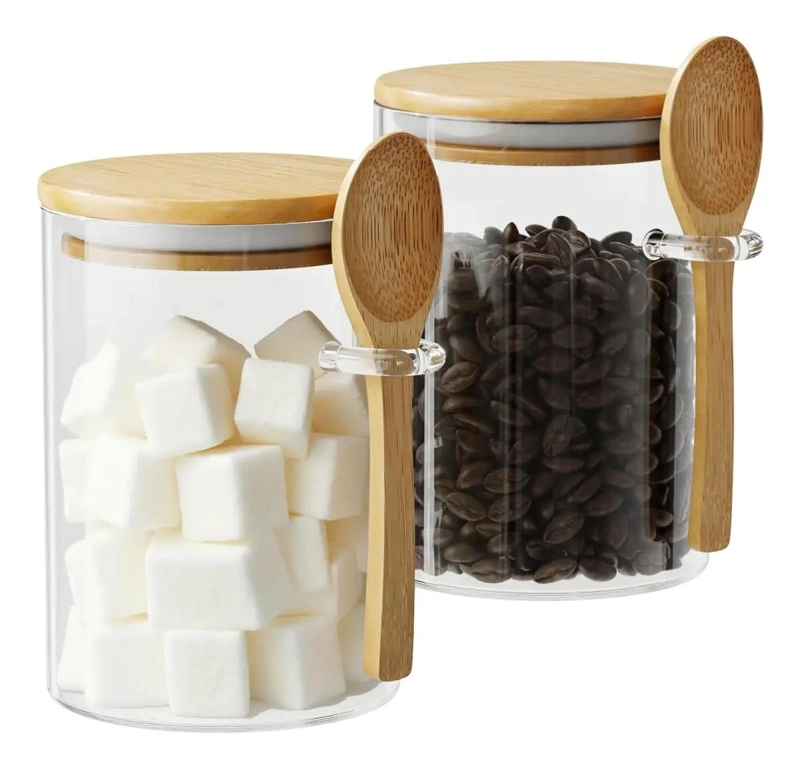 FRASCOS DE VIDRIO HERME TICO 400 ML CON TAPA DE BAMBU - 1