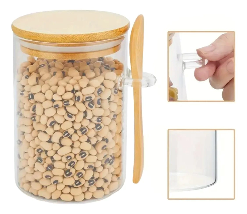 FRASCOS DE VIDRIO HERME TICO 400 ML CON TAPA DE BAMBU - 4
