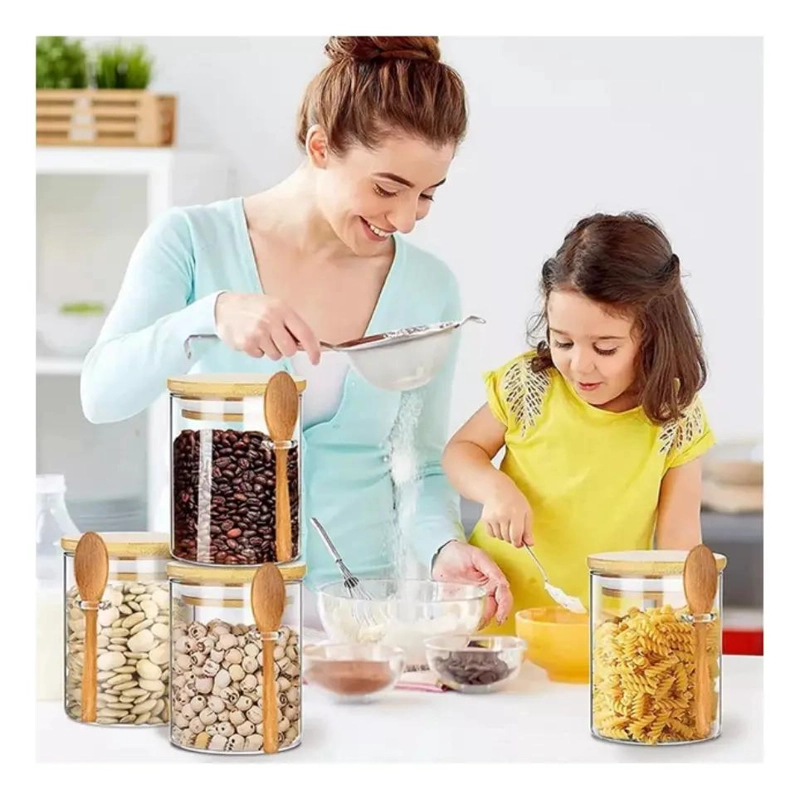 FRASCOS DE VIDRIO HERME TICO 400 ML CON TAPA DE BAMBU - 8