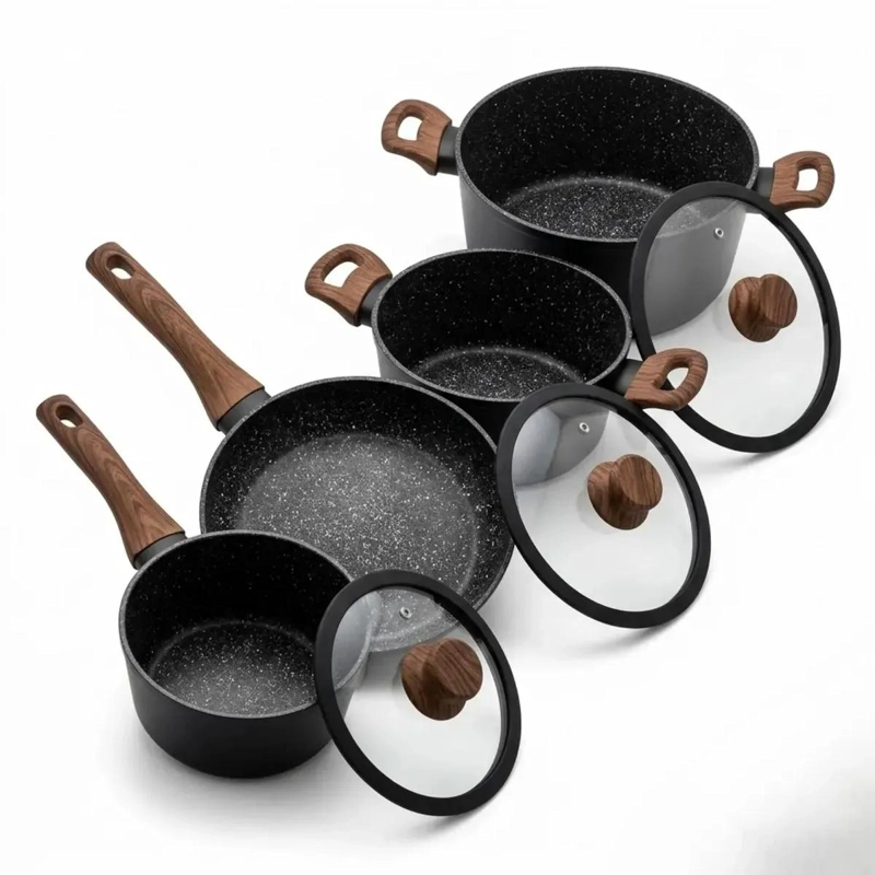 SET DE BATERIA DE COCINA ANTIADHERENTE DE 7 PIEZAS PARA INDUCCION - 1