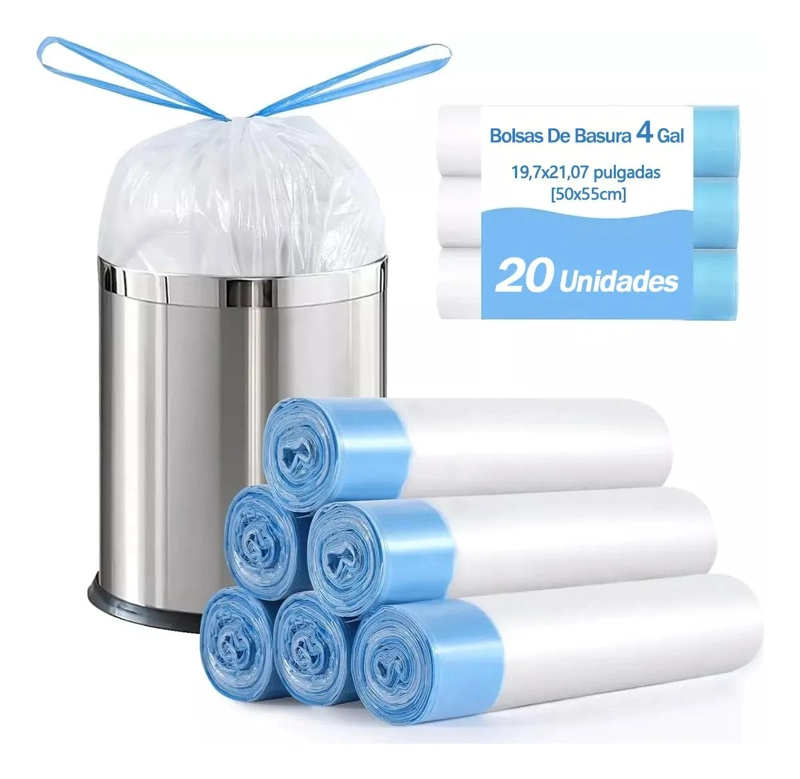 BOLSAS BIODEGRADABLES CON CORDON PARA BASURA 50X55 CM 20 UNIDADES - 8