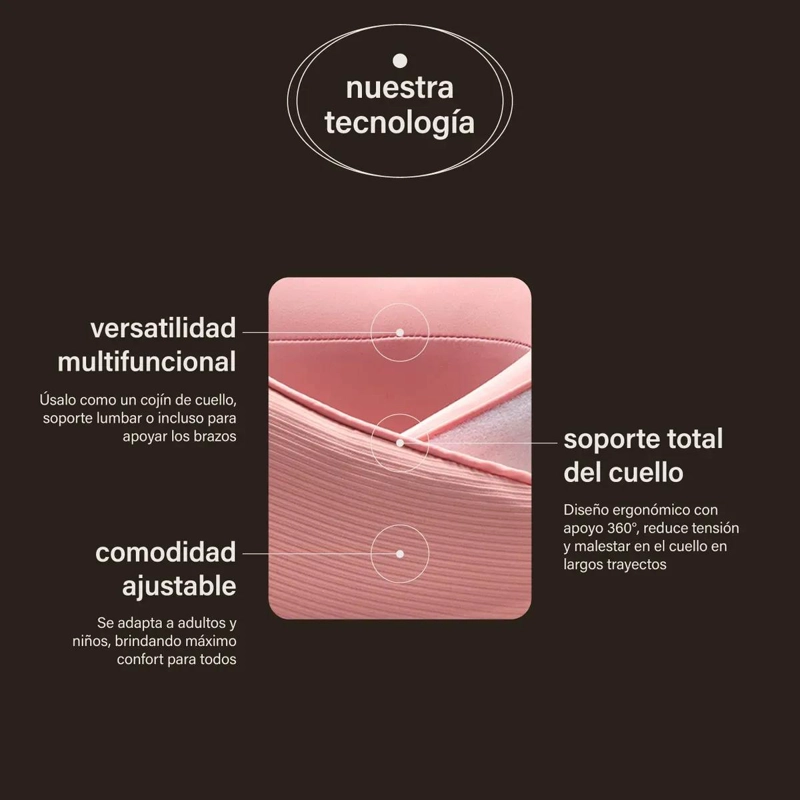 COJIN DE CUELLO PREMIUM PARA VIAJES ROSADO CON MEMORIA - 2