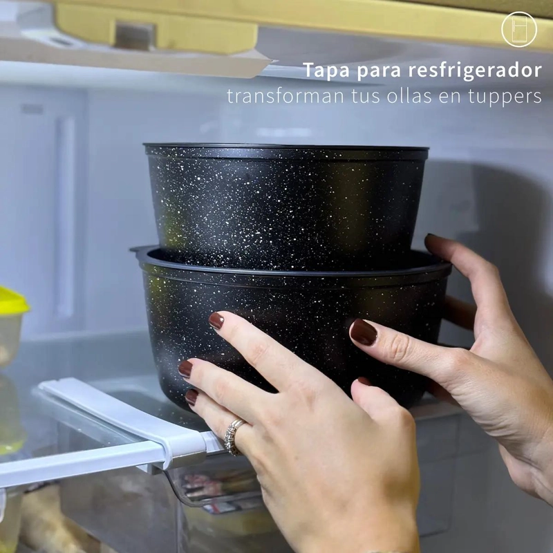 BATERIA DE COCINA ANTIADHERENTE GRANITO 15 PIEZAS COLOR NEGRO - 2