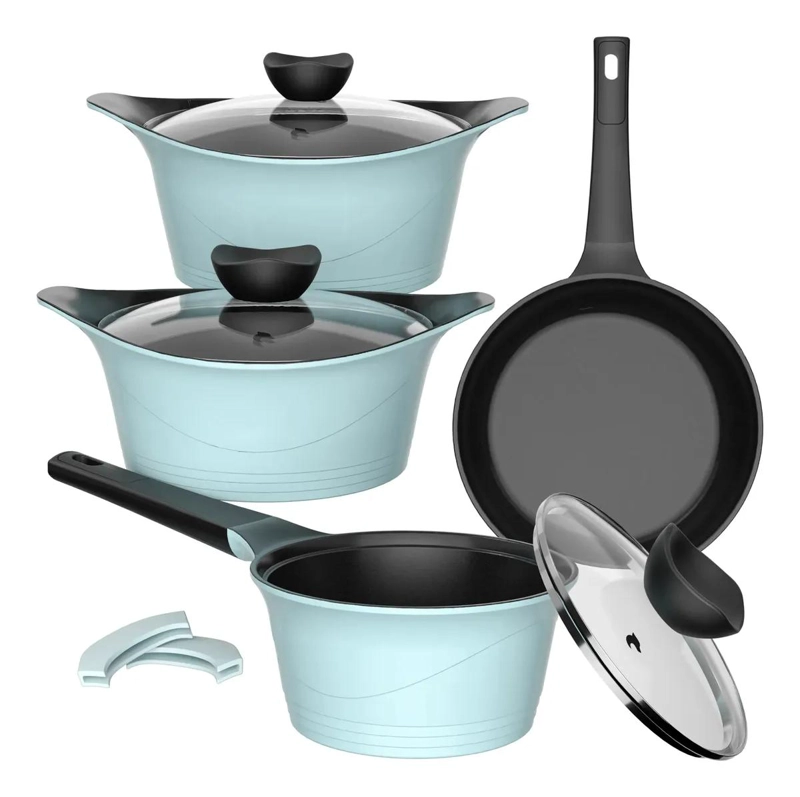 SET DE COCINA DE ALUMINIO FUNDIDO 7 PIEZAS COLOR CELESTE - 1