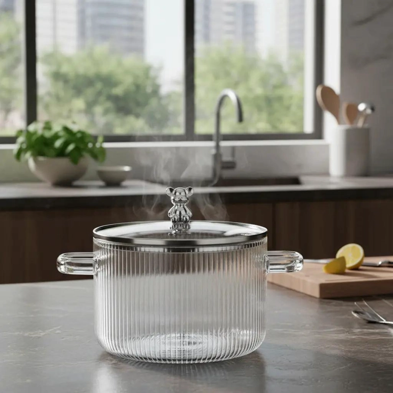 OLLA DE VIDRIO BOROSILICATO 1.8 LITROS CON TAPA ELEGANTE - 1
