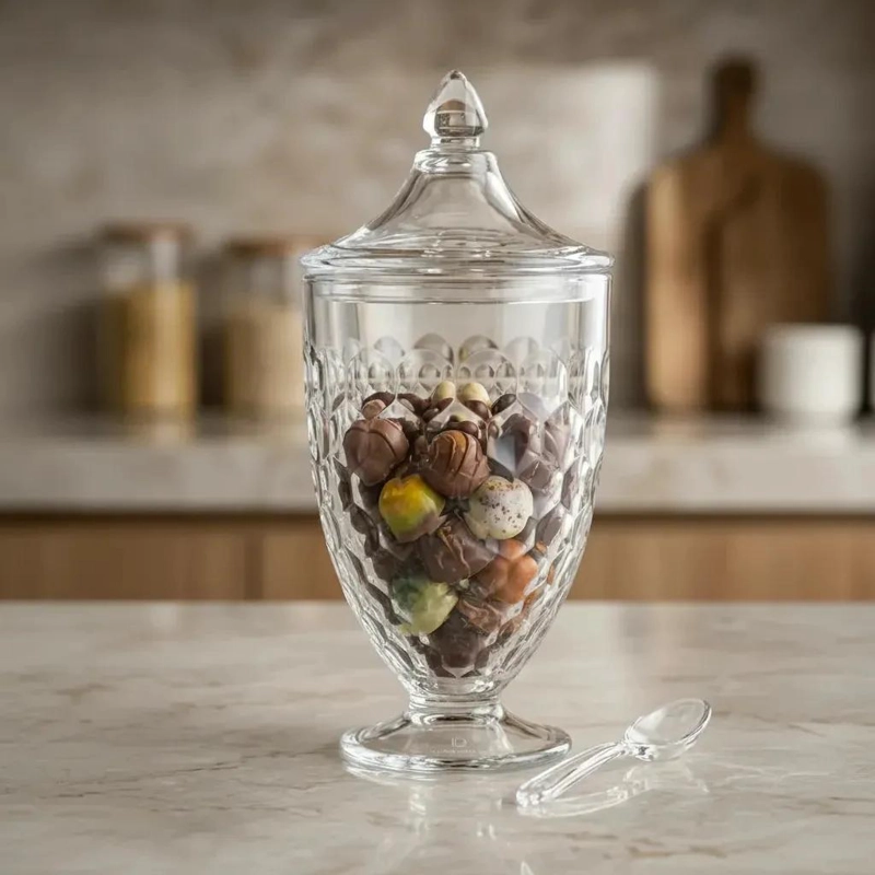 BOMBONERA CARAMELERA DE VIDRIO ELEGANTE 800ML - 4