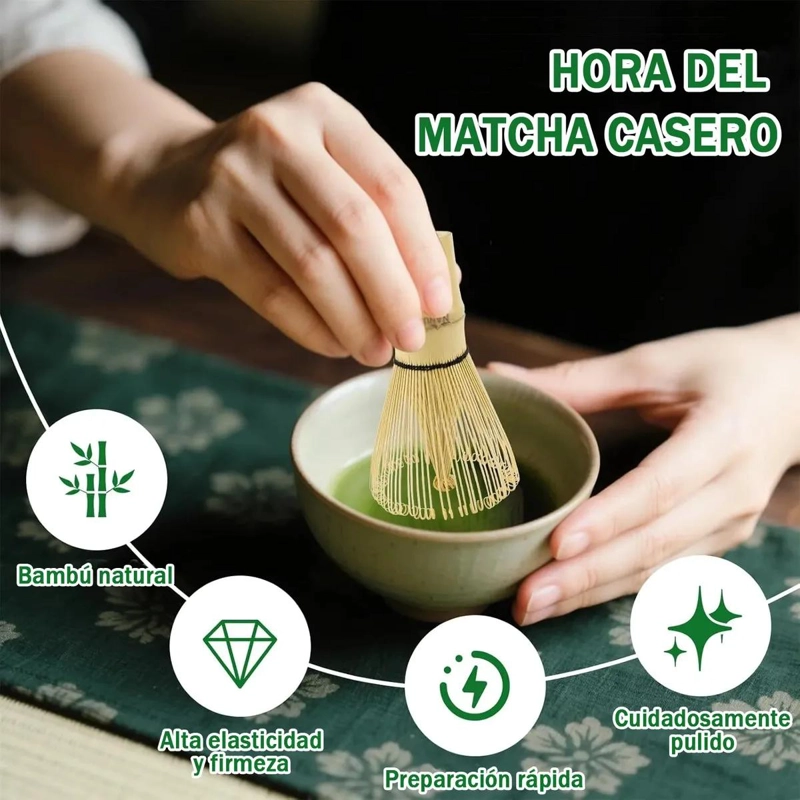 JUEGO DE TE  MATCHA JAPONE S CON UTENSILIOS DE BAMBU NATURAL - 2