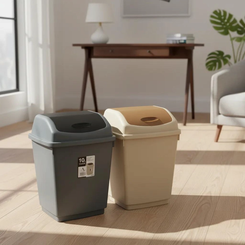 PAPELERA COMPACTA CON TAPA MOVIL PARA RESIDUOS - 1