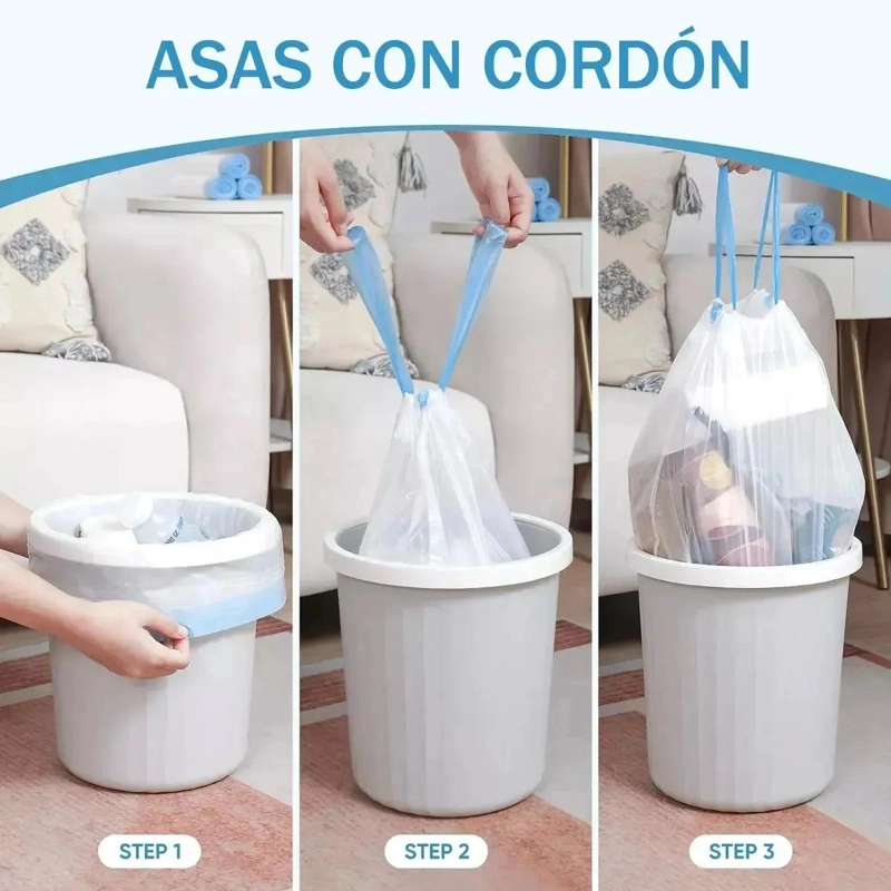 BOLSAS BIODEGRADABLES DE BASURA CON CORDON 50X55 CM 20 UNIDADES - 7