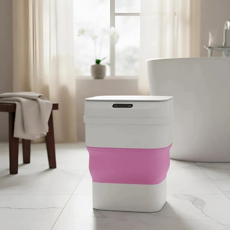 PAPELERA AUTOMATICA CON SENSOR DE PROXIMIDAD COLOR ROSA - 1