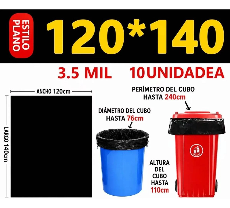 BOLSA DE BASURA NEGRA 120X140CM PACK DE 10 UNIDADES - 1