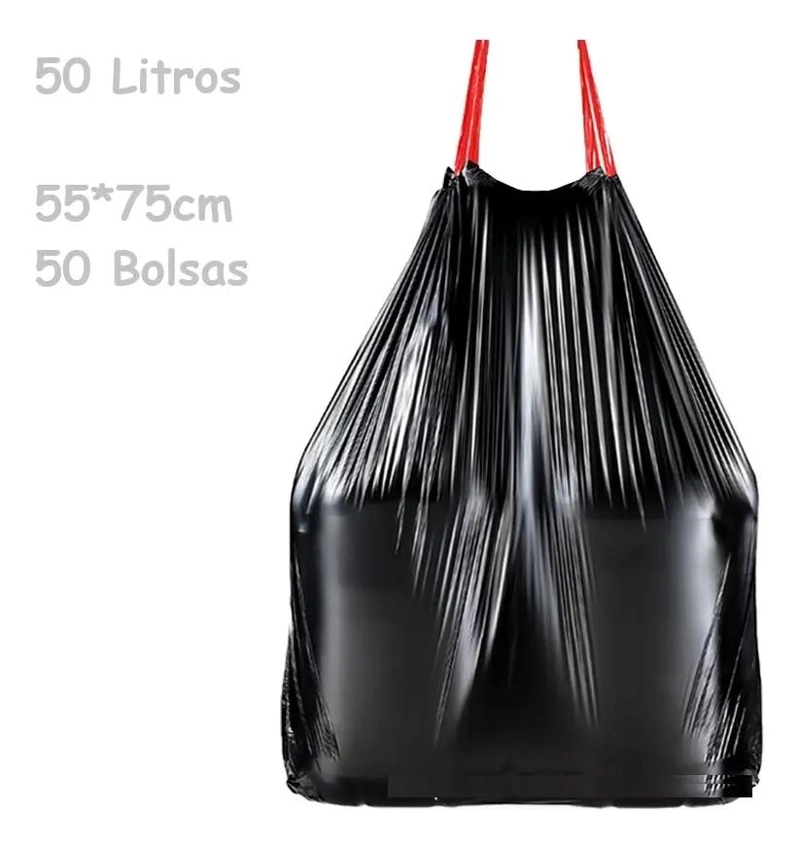 50 BOLSAS DE BASURA CON CORDON MEDIANA 75X55 CM PARA HOGAR - 2