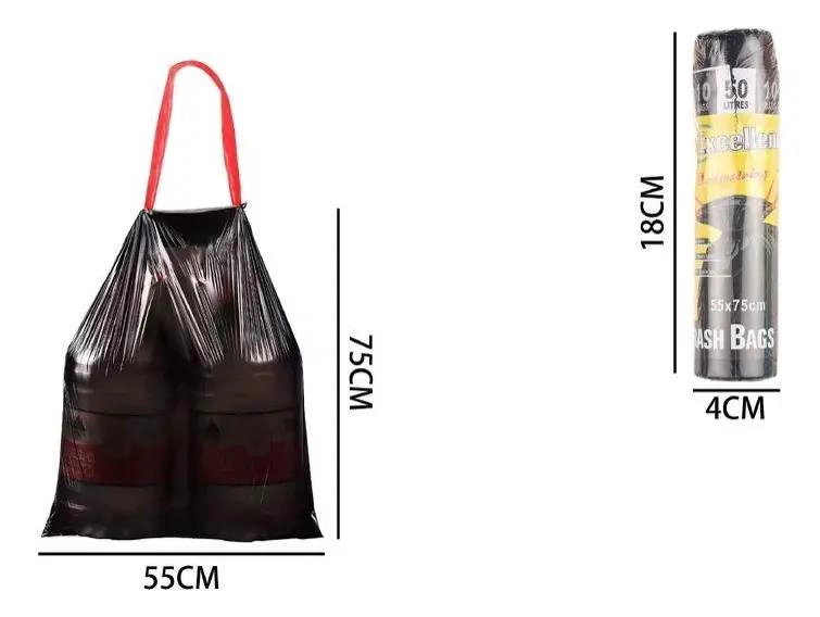 50 BOLSAS DE BASURA CON CORDON MEDIANA 75X55 CM PARA HOGAR - 3