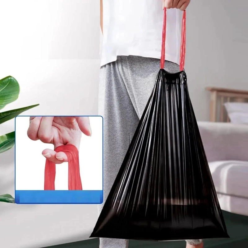 50 BOLSAS DE BASURA CON CORDON MEDIANA 75X55 CM PARA HOGAR - 8