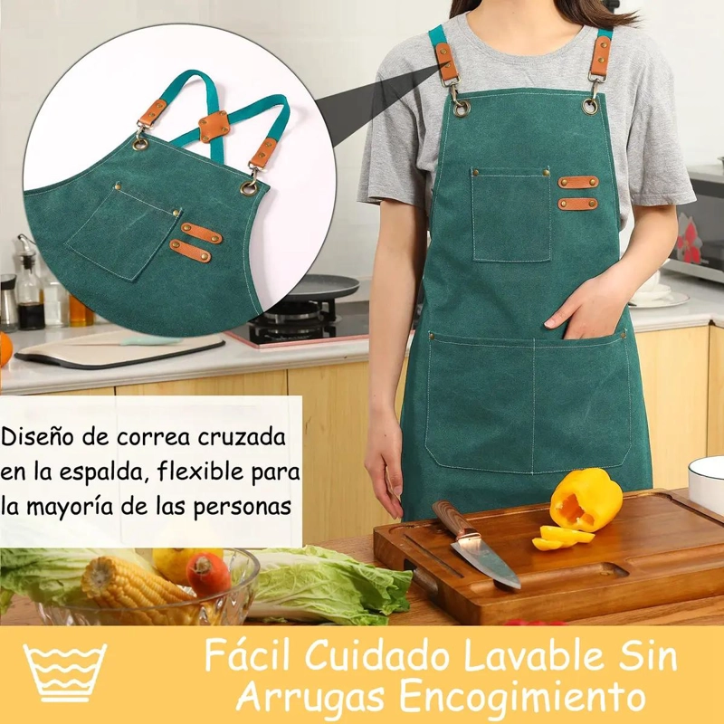 DELANTAL AJUSTABLE UNISEX DE LONA PARA COCINA Y JARDINERIA - 4