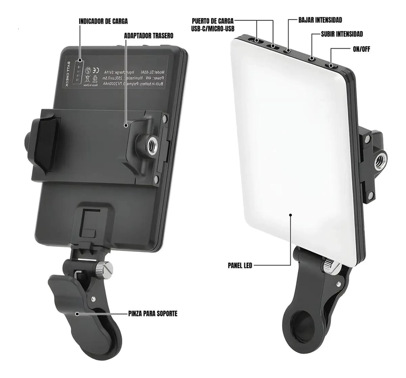 LUZ LED RECARGABLE PARA TELE FONO MOVIL CON CLIP PRACTICO - 3