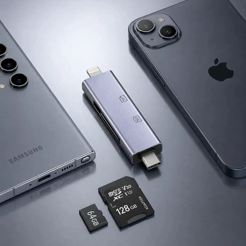 LECTOR DE TARJETAS SD Y TF CON USB C Y USB L - 4
