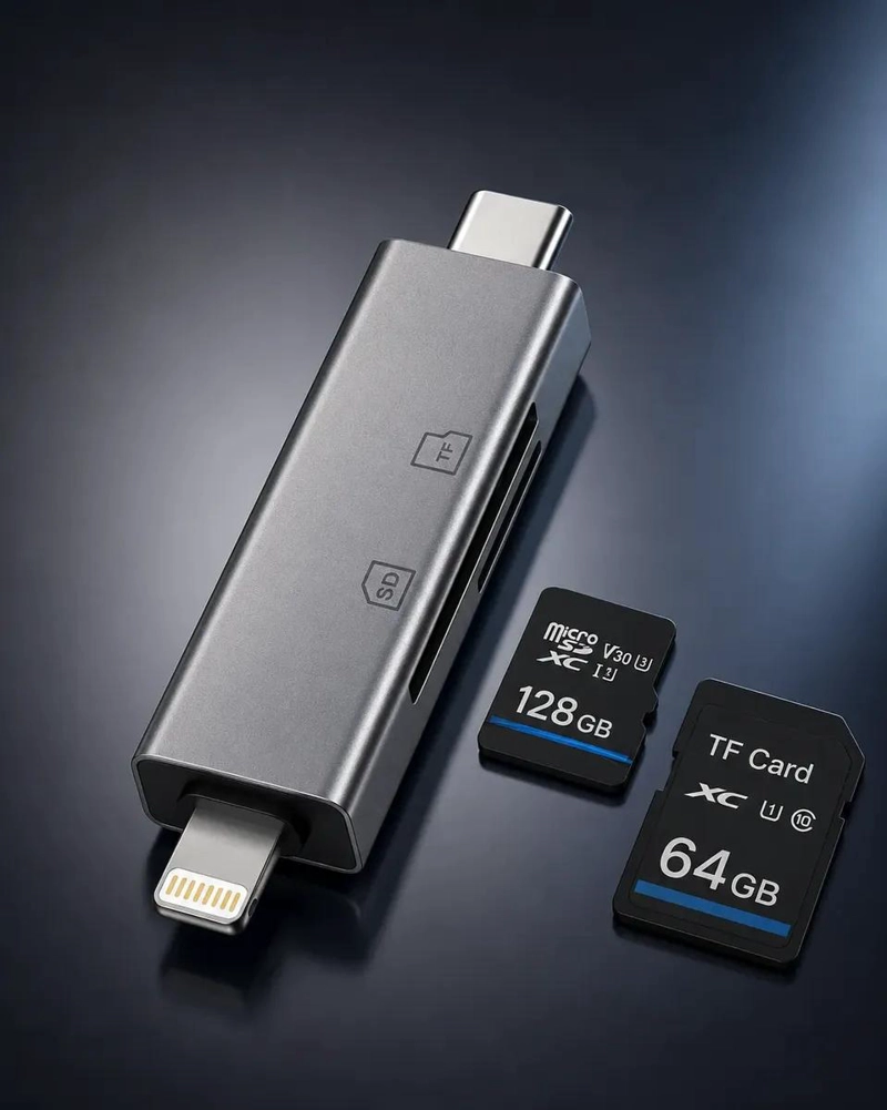 LECTOR DE TARJETAS SD Y TF CON USB C Y USB L - 5