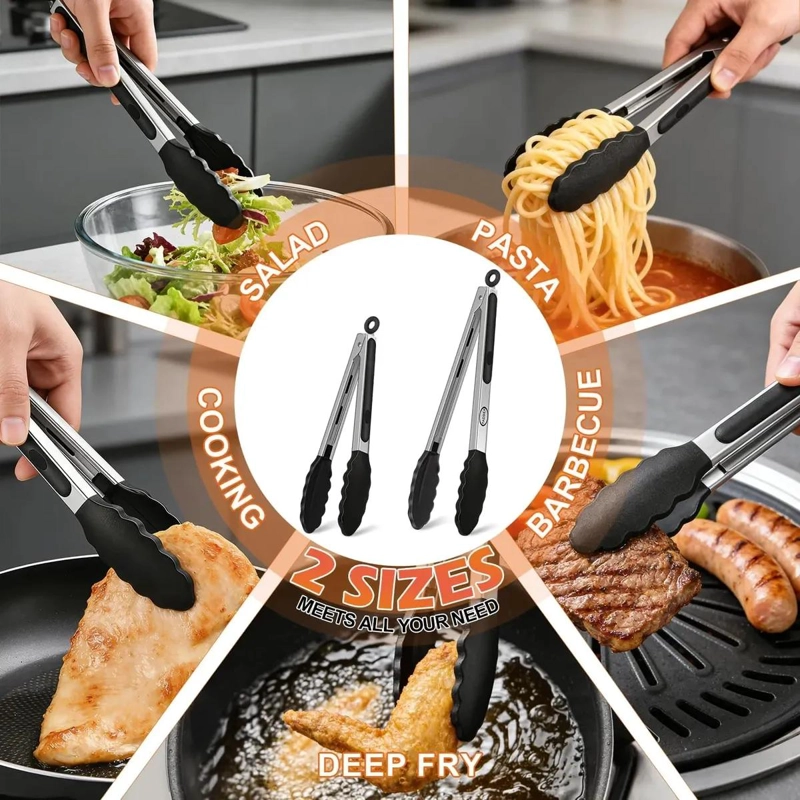 JUEGO DE PINZAS DE COCINA DE ACERO INOXIDABLE 9 Y 12 PULGADAS - 10