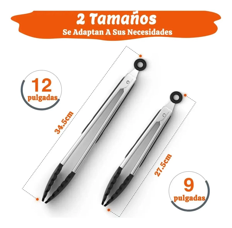 JUEGO DE PINZAS DE COCINA DE ACERO INOXIDABLE 9 Y 12 PULGADAS - 2