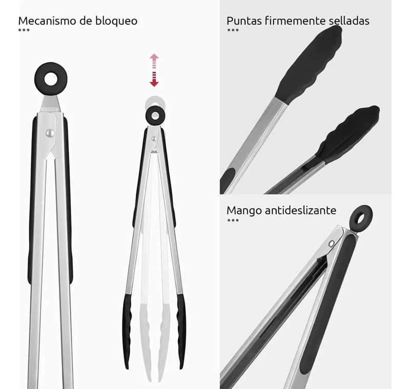 JUEGO DE PINZAS DE COCINA DE ACERO INOXIDABLE 9 Y 12 PULGADAS - 9
