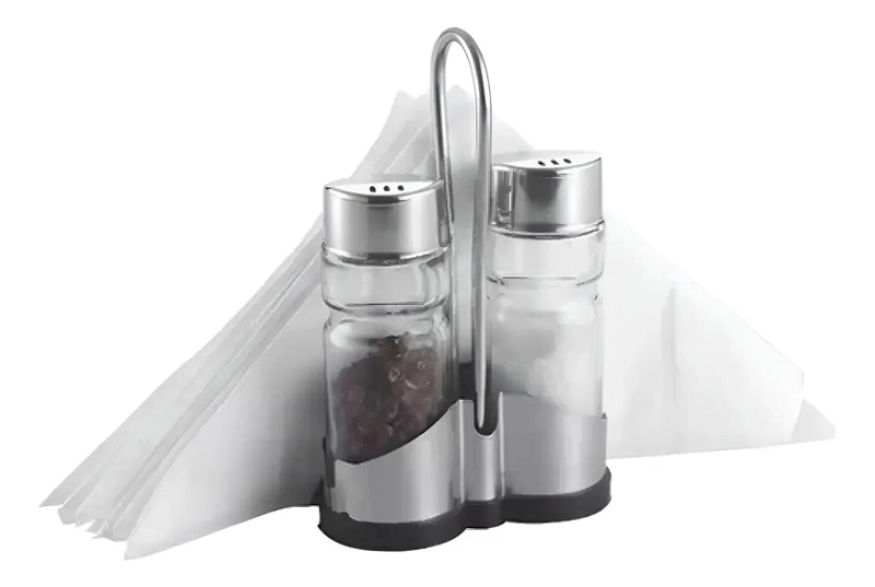 SET ELEGANTE DE SALEROS Y PIMENTEROS CON SERVILLETERO - 1