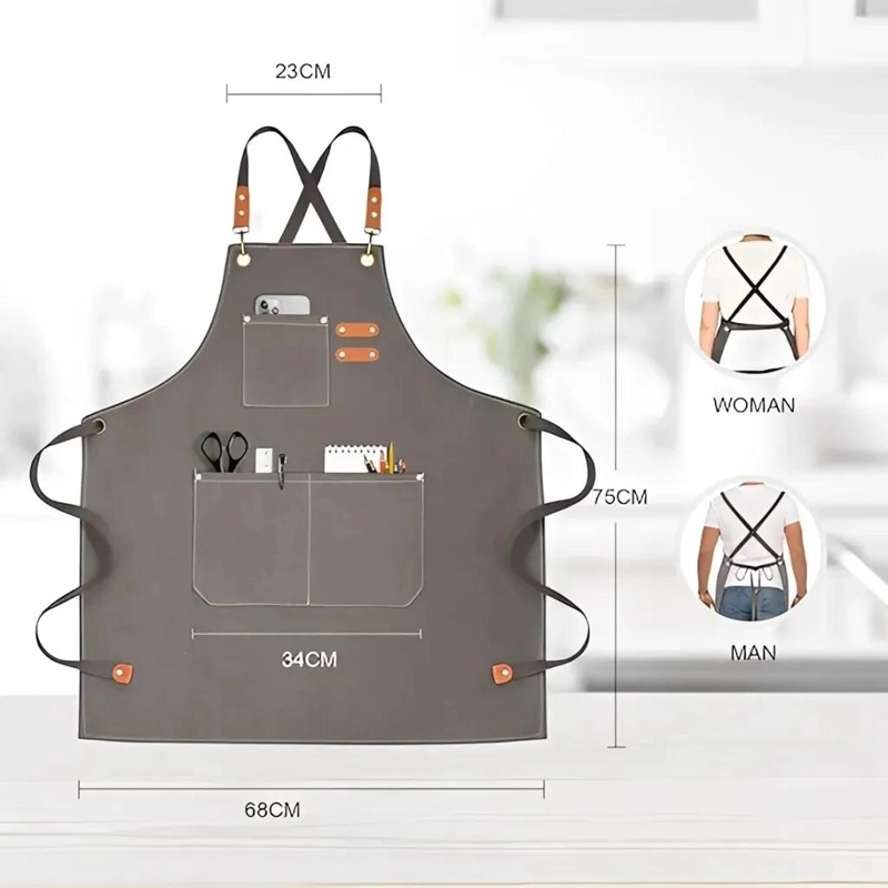 DELANTAL DE COCINA LONA IMPERMEABLE CON BOLSILLOS AJUSTABLE - 2