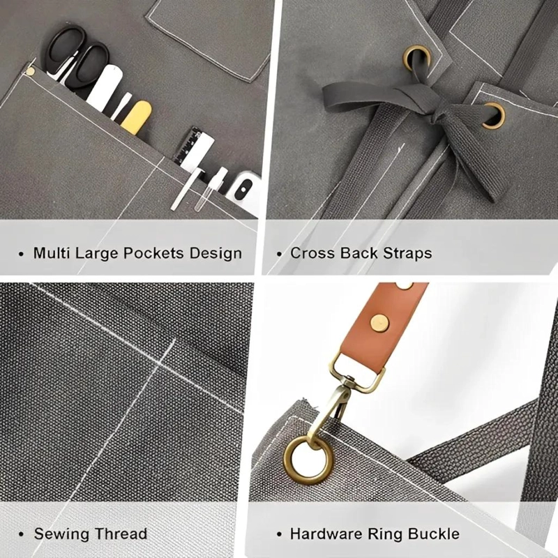 DELANTAL DE COCINA LONA IMPERMEABLE CON BOLSILLOS AJUSTABLE - 4
