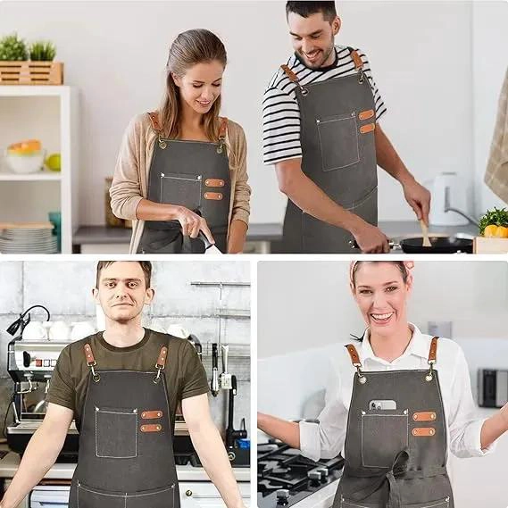 DELANTAL DE COCINA LONA IMPERMEABLE CON BOLSILLOS AJUSTABLE - 5