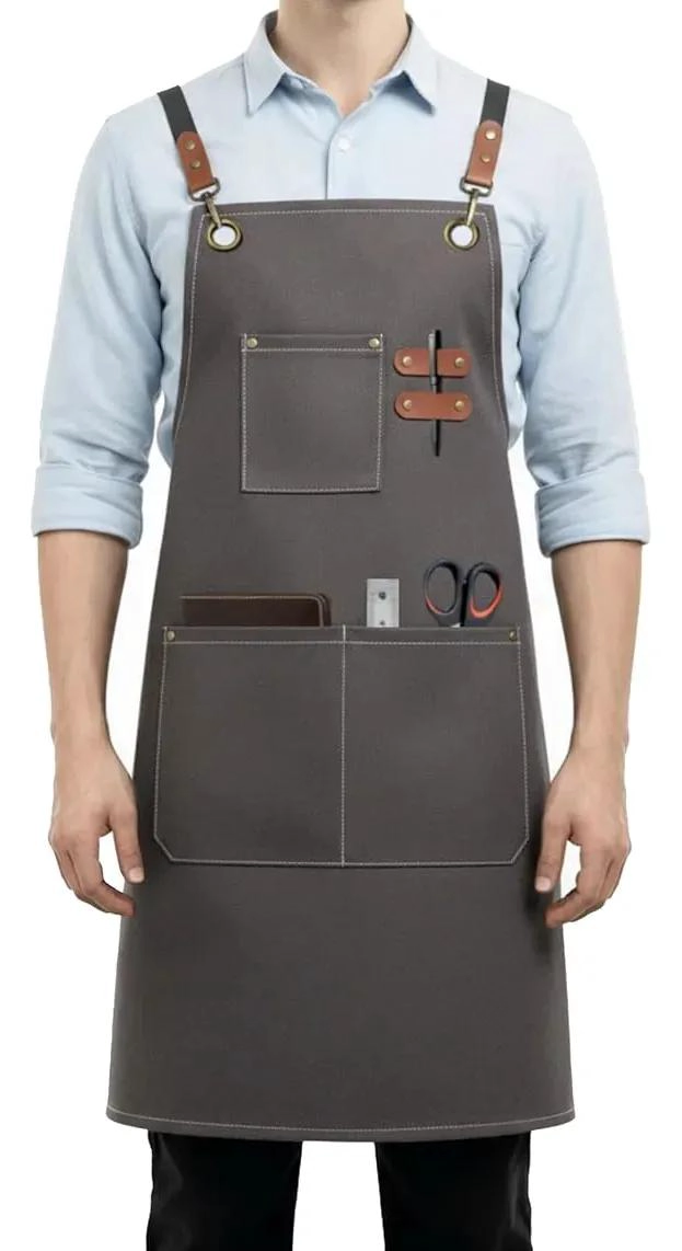 DELANTAL DE COCINA LONA IMPERMEABLE CON BOLSILLOS AJUSTABLE - 7