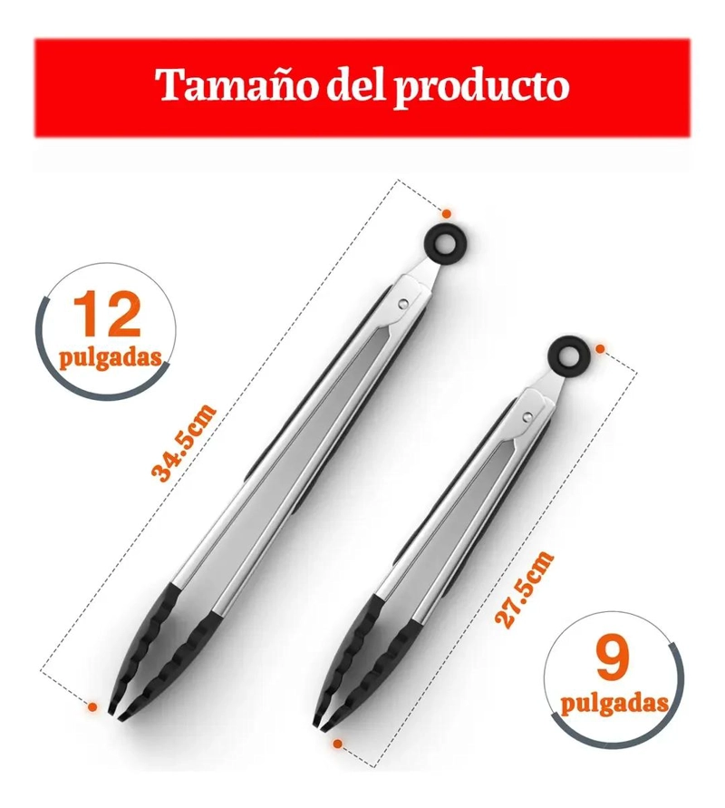 SET DE 2 PINZAS DE COCINA DE ACERO INOXIDABLE 9 Y 12 PULGADAS - 3