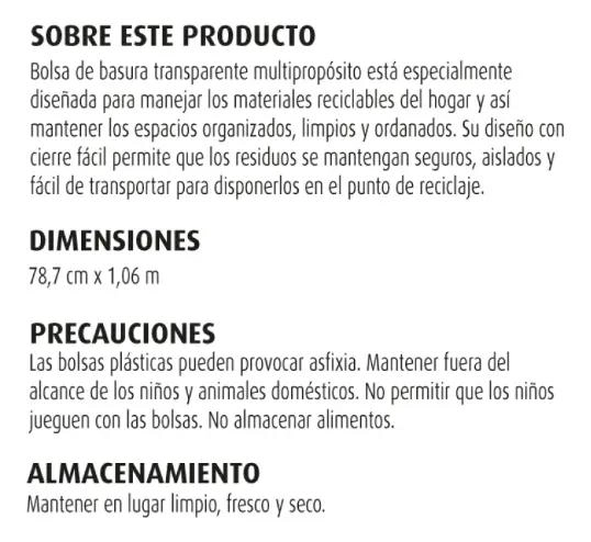 BOLSAS MULTIPROPOSITO XL ROLLO 78 X 100 CM PARA RESIDUOS - 1