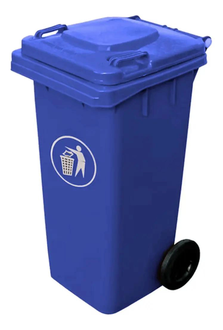BASURERO DE 120 LITROS CON TAPA DE ALTA DENSIDAD COLOR AZUL - 1