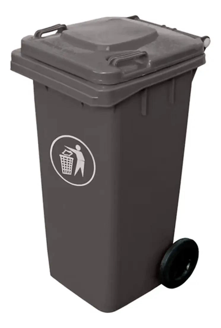 BASURERO DE 120 LITROS CON TAPA DE ALTA DENSIDAD COLOR GRIS - 1