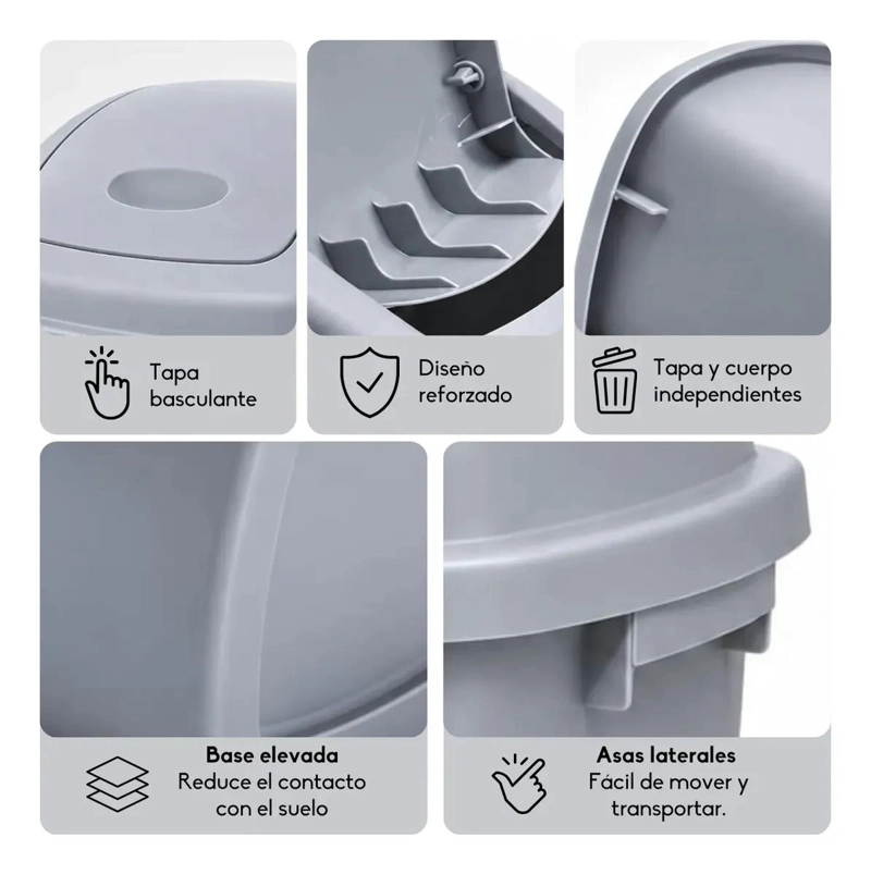 BASURERO PLASTICO CON TAPA VAIVE N PARA COCINA Y OFICINA - 3