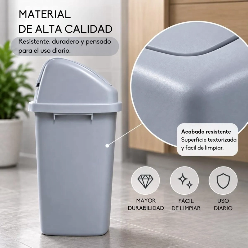 BASURERO PLASTICO CON TAPA VAIVE N PARA COCINA Y OFICINA - 4