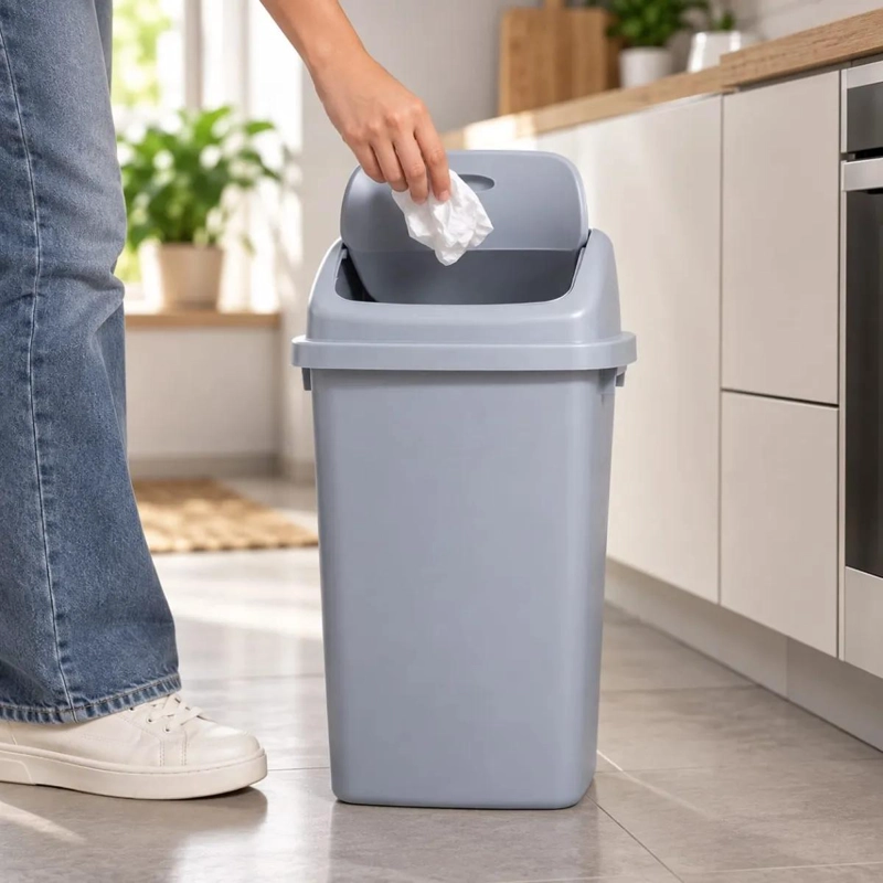 BASURERO PLASTICO CON TAPA VAIVE N PARA COCINA Y OFICINA - 9
