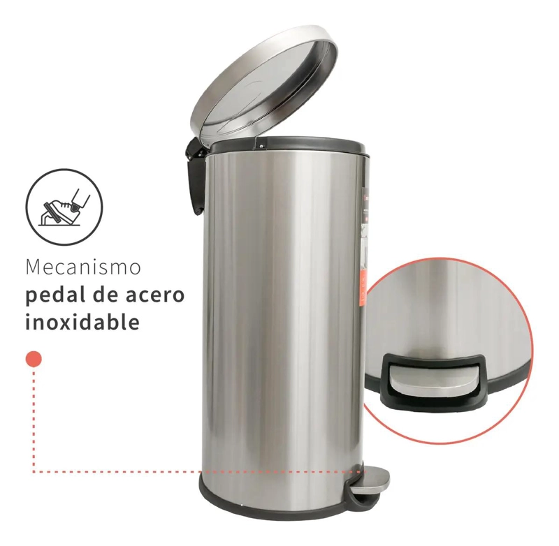 BASURERO PEDAL DE COCINA 30 LITROS ACERO INOXIDABLE - 3