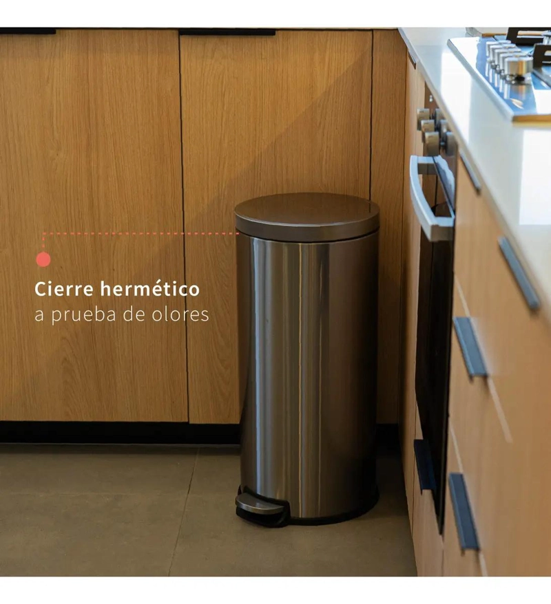 BASURERO PEDAL DE COCINA 30 LITROS ACERO INOXIDABLE - 4