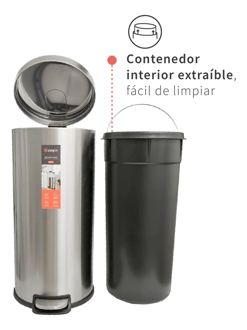 BASURERO PEDAL DE COCINA 30 LITROS ACERO INOXIDABLE - 5