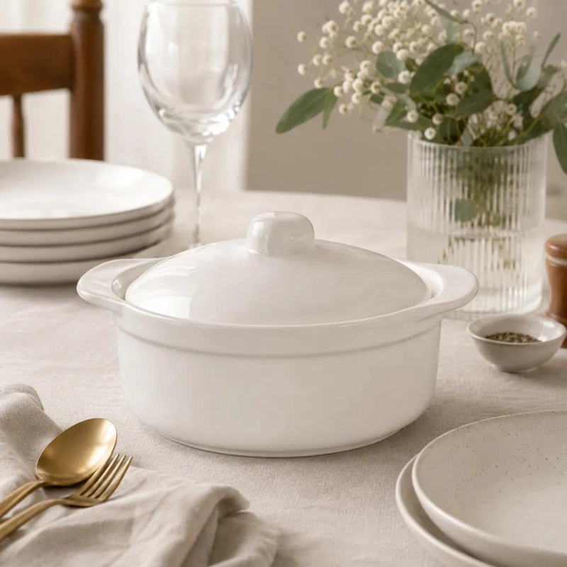 OLLA FUENTE CERAMICA CON TAPA PARA HORNEAR Y SERVIR 1 LITRO - 10