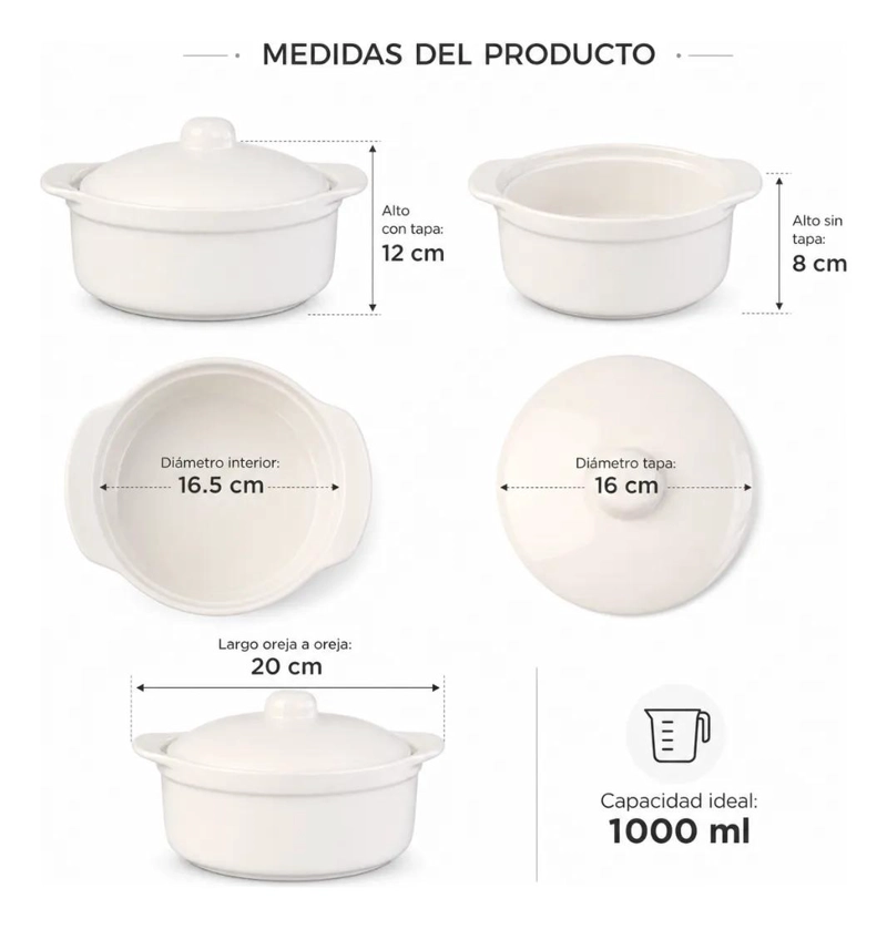OLLA FUENTE CERAMICA CON TAPA PARA HORNEAR Y SERVIR 1 LITRO - 3