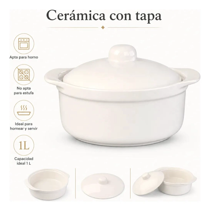 OLLA FUENTE CERAMICA CON TAPA PARA HORNEAR Y SERVIR 1 LITRO - 9
