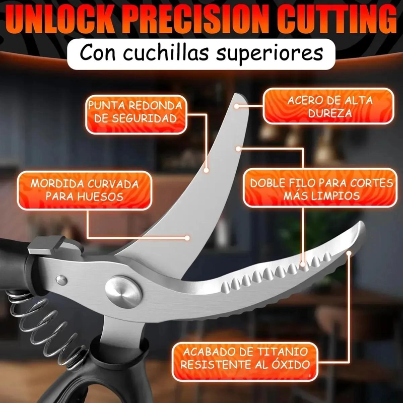 TIJERAS DE ACERO INOXIDABLE PARA CORTAR POLLO Y PESCADO CON DISEÑO ERGONOMICO - 3