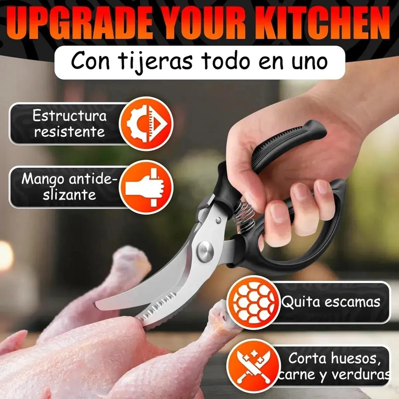 TIJERAS DE ACERO INOXIDABLE PARA CORTAR POLLO Y PESCADO CON DISEÑO ERGONOMICO - 4